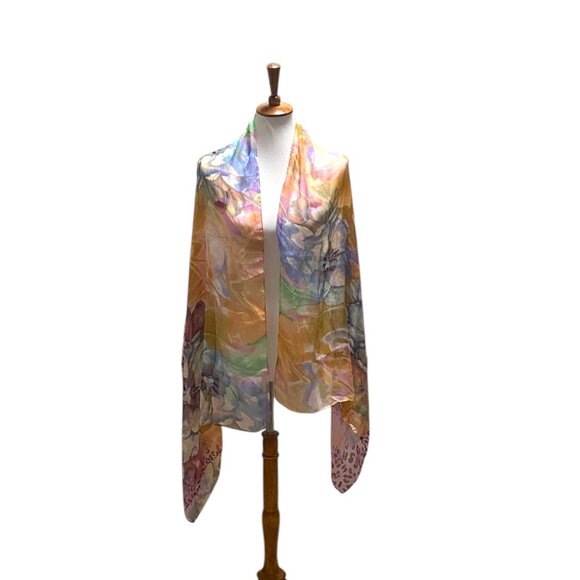 Boutique Leopard Floral Print 100% Silk Scarf Pink One Size Boho Coastal Flowy - Picture 10 of 12